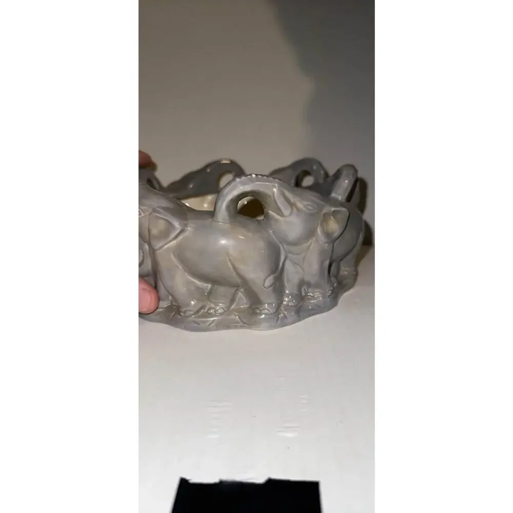 Grey Ceramic Elephant Planter Bowl